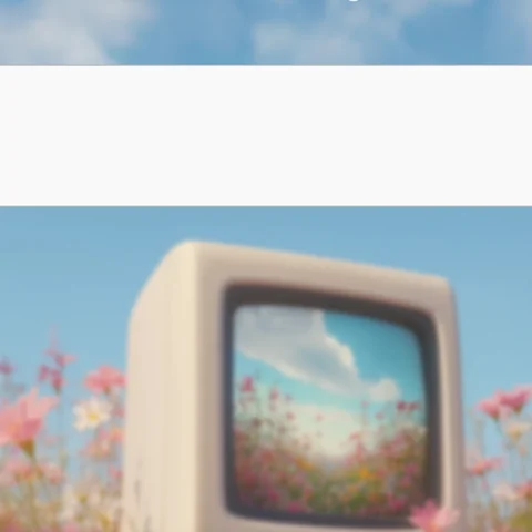 Anything short-form post: the Anything homepage with a prompt box in front of pink flowers and a retro computer under a blue sky.