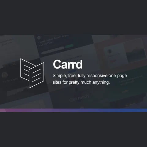 Carrd short-form post: the Carrd logo and the line 'Simple, free, fully responsive one-page sites for pretty much anything' on a dark background.
