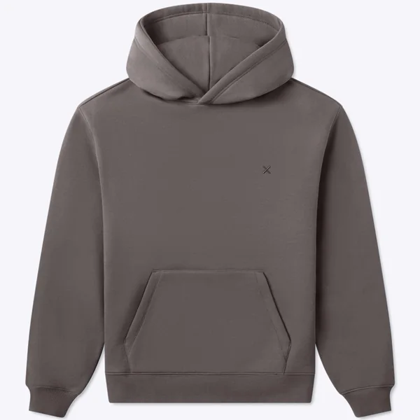 Cuts short-form post: a charcoal Divine Fleece Hoodie with a kangaroo pocket on a pale lilac-white background.