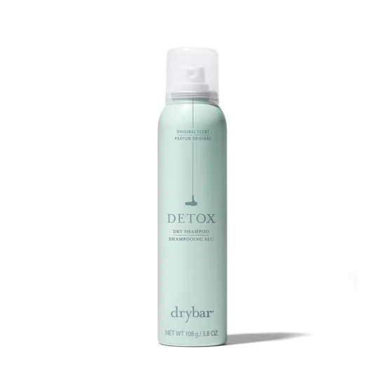 Drybar short-form post: a can of Drybar Detox dry shampoo with a mint-green label on a white background.