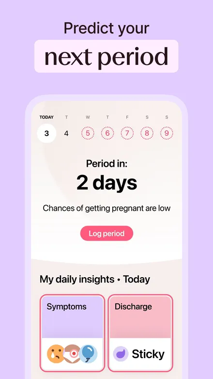 Flo short-form post: App Store screenshot of a cycle calendar on a lavender background.
