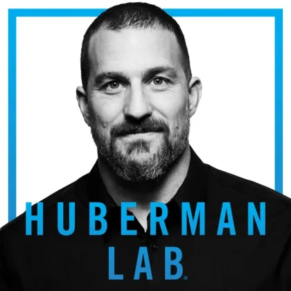Huberman Lab short-form post: the show's cover: a bearded bald man in black inside a blue frame, with the words Huberman Lab below.
