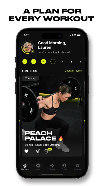 Ladder short-form post: App Store screenshot of a phone showing a daily workout plan on a black background.