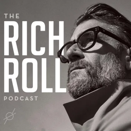 The Rich Roll Podcast short-form post: the show's cover: a bearded man in dark glasses in black and white beside the words The Rich Roll Podcast.