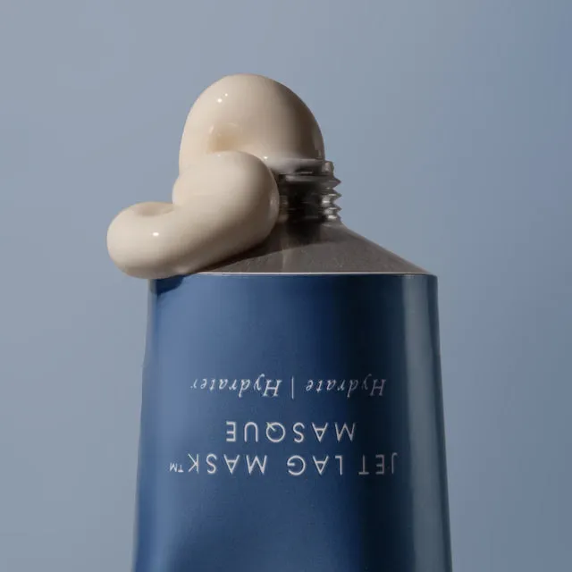 Summer Fridays short-form post: the blue Jet Lag Mask tube topped with a sculpted cap on a soft blue background.