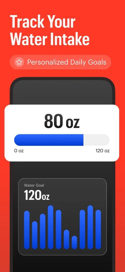 Zero short-form post: App Store screenshot of a water intake bar on a red background.